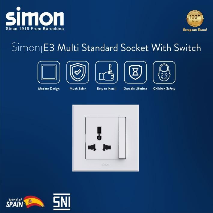 Simon E3 301089 Multi-standard Socket with Switch Stop Kontak Universal + Switch