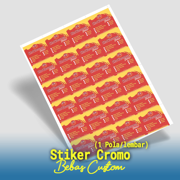 

Stiker Cromo, Stiker Cromo + Cutting, Stiker Produk Label Kemasan Makanan (+Desain), Stiker Laser A3+