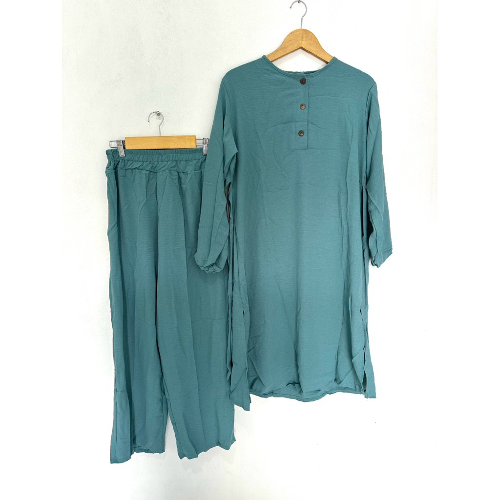 one set wanita long tunik qringkel premium polos