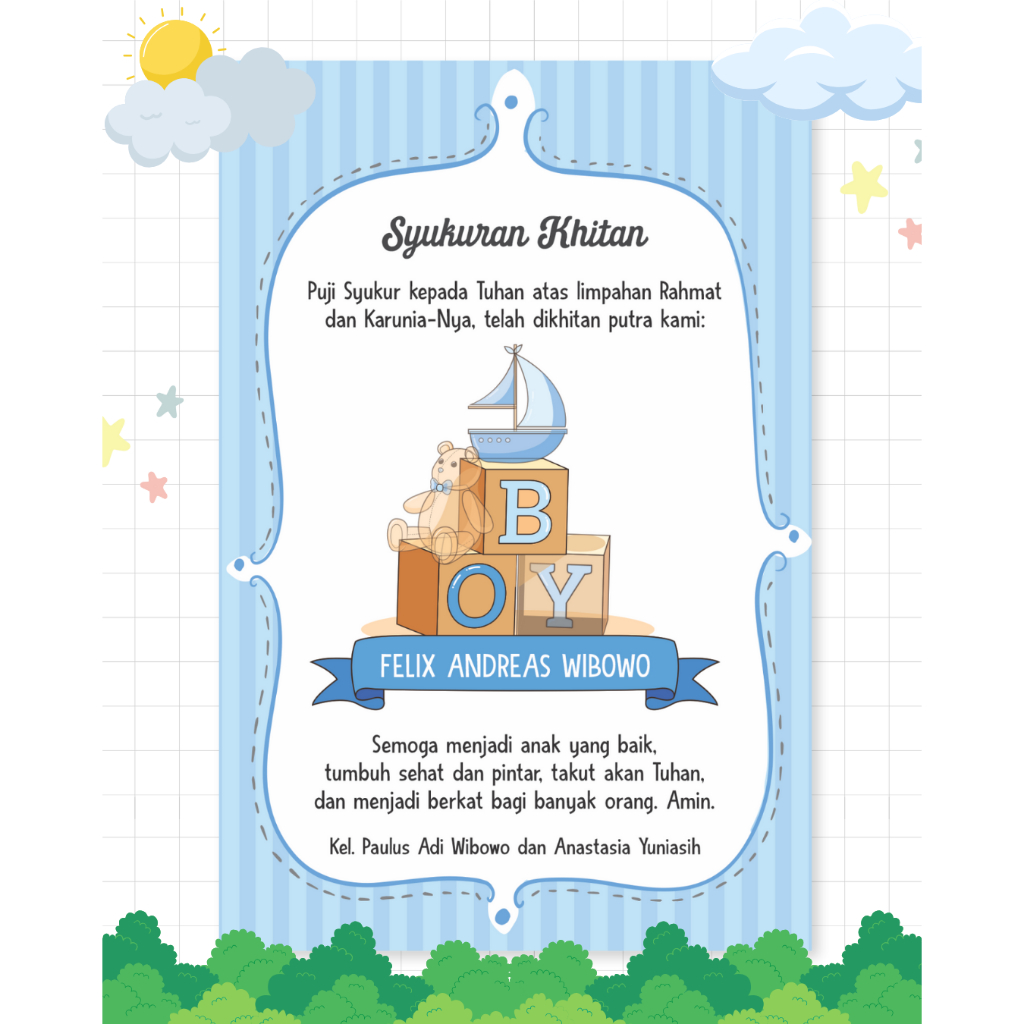Kartu Ucapan Tasyakuran Khitanan / Kartu Syukuran Khitan / Kartu Ucapan Khitan / Kartu Bingkisan Tas