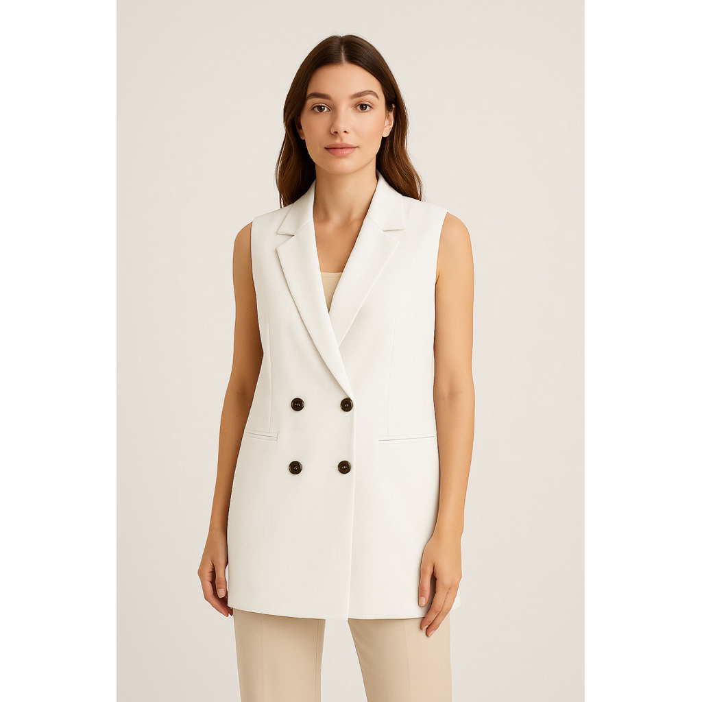 Chloebeautyshop  - Blazer Wanita Tanpa Lengan Putih / Outer Formal Casual Elegan / Vest Double Breas