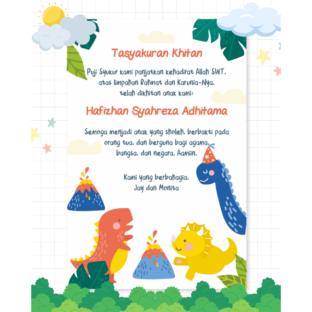 Kartu Ucapan Tasyakuran Khitanan / Kartu Syukuran Khitan / Kartu Ucapan Khitan / Kartu Bingkisan Tas