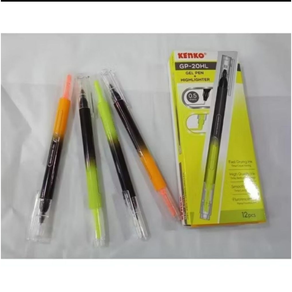 

LUSIN 12PCS] BALLPOINT + HIGHLIGHTER GP-20 HL KENKO / GELPEN + TEXTMARKER 2IN1 KENKO /PULPEN STABILO