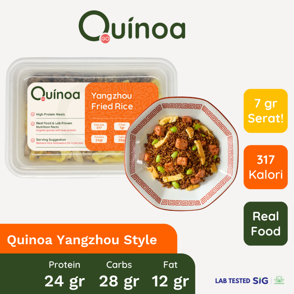 

QUINOA GO Nasi Goreng China Yang Zhou Spam Luncheon Ayam - Meal Prep Superfood Makanan Diet Sehat Weight Loss High Protein Fiber Low Calorie Siap Saji Frozen Kirim Instan