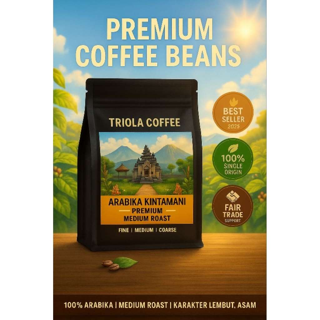 

Kopi Arabika Bali Kintamani Premium Medium Roast 100% Original – Triola Coffee 100g / 250g Biji atau Bubuk