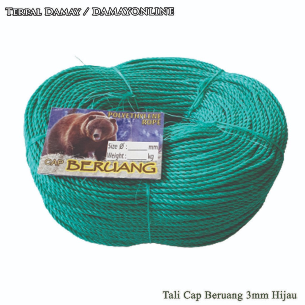 

Tali Tambang PE Cap Beruang 3mm Hijau / Rol ( Harga Per Rol )