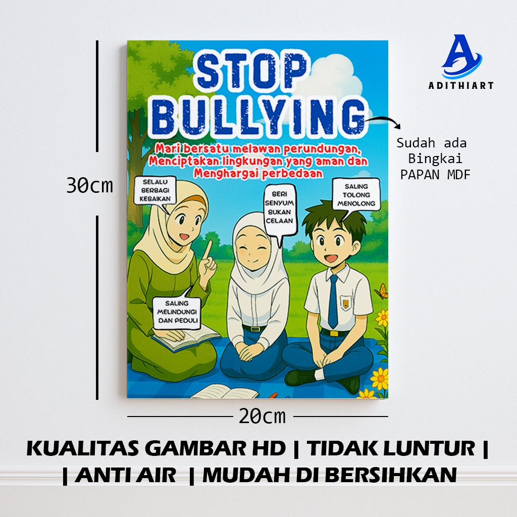 Poster Edukasi Hiasan Dinding Kelas SD SMP SMA Anti Bullying - Peraturan Kelas - Kata Motivasi