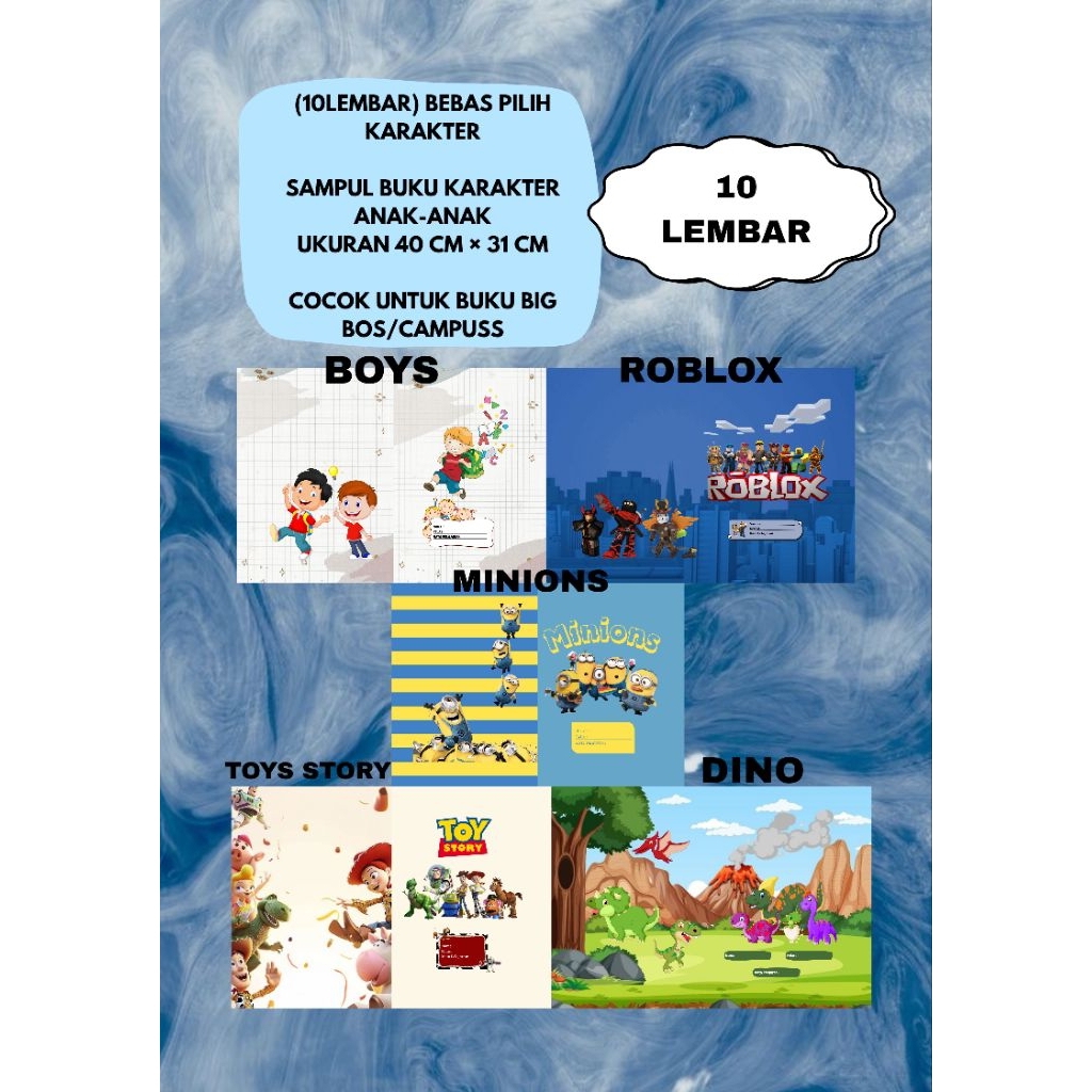 

(10Lembar) Sampul Buku Karakter Anak-Anak Custom Nama Kelas Ukuran 40 cm × 31 cmCocok untuk buku Big Boss atau Campuss