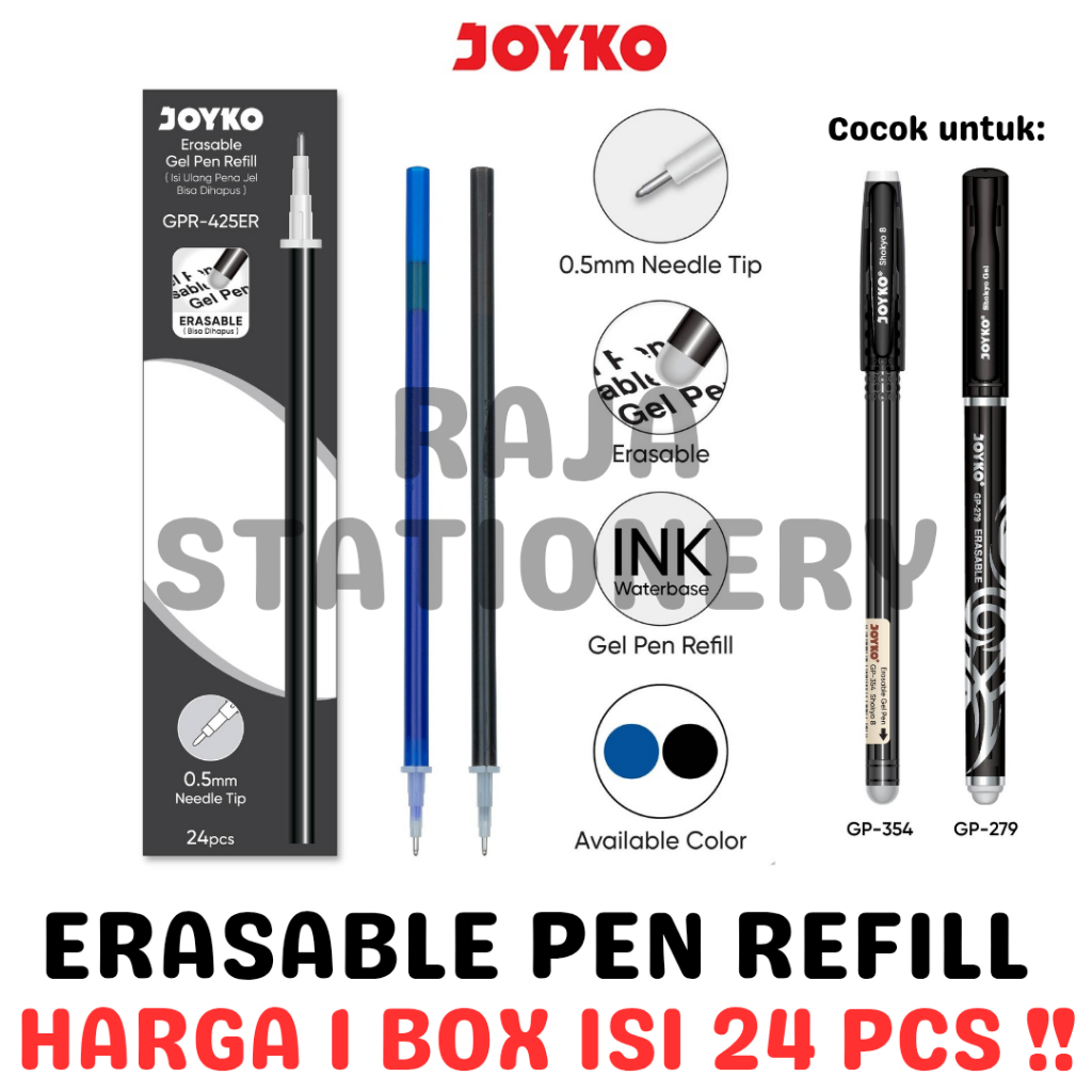 

JOYKO ERASABLE GEL PEN REFILL BLACK BLUE ISI ULANG PEN JOYKO BISA DIHAPUS HITAM BIRU GP-279 GP-354 GP-334 GP-321 GPR-425ER BOX [24PCS]