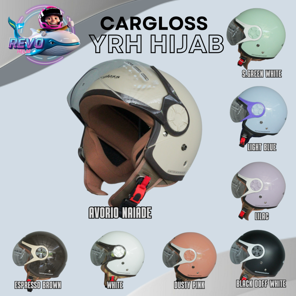 HELM CARGLOSS YRH HIJAB RETRO HALF FACE - PALE PINK PASTEL (SOLID & MOTIF TERLENGKAP) ORIGINAL