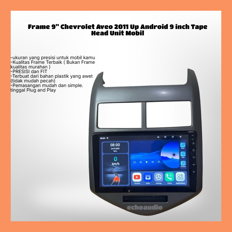 Frame 9" Chevrolet Aveo 2011 Up Android 9 inch Tape Head Unit Mobil