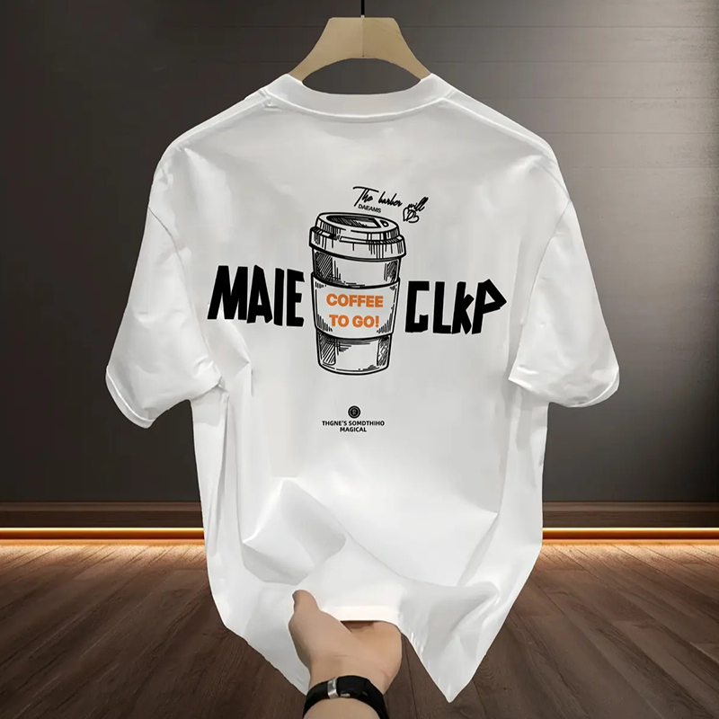 Kaos T Gelas Kopi Trendy Pria Katun Berkualitas, Cetak Besar di Belakang, Keluar Jalan, Gratis Kirim