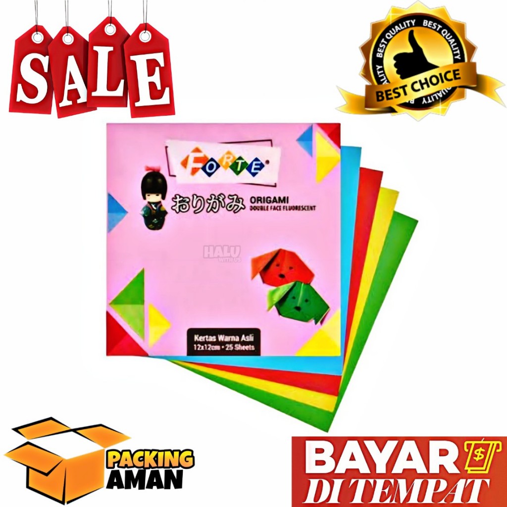 

(BISA COD) PROMO 25 Pcs Kertas Lipat Origami Forte 12x12 Cm / Origami 2 Sisi