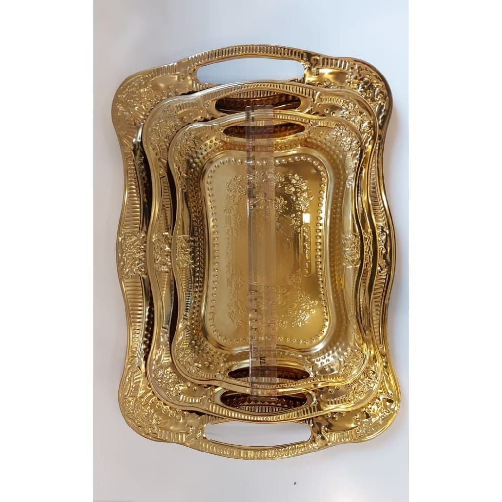 Nampan Arab Baki Penyajian Gelas Zamzam , Nampan Emas Mewah , Talam Penyajian Stainless Gold