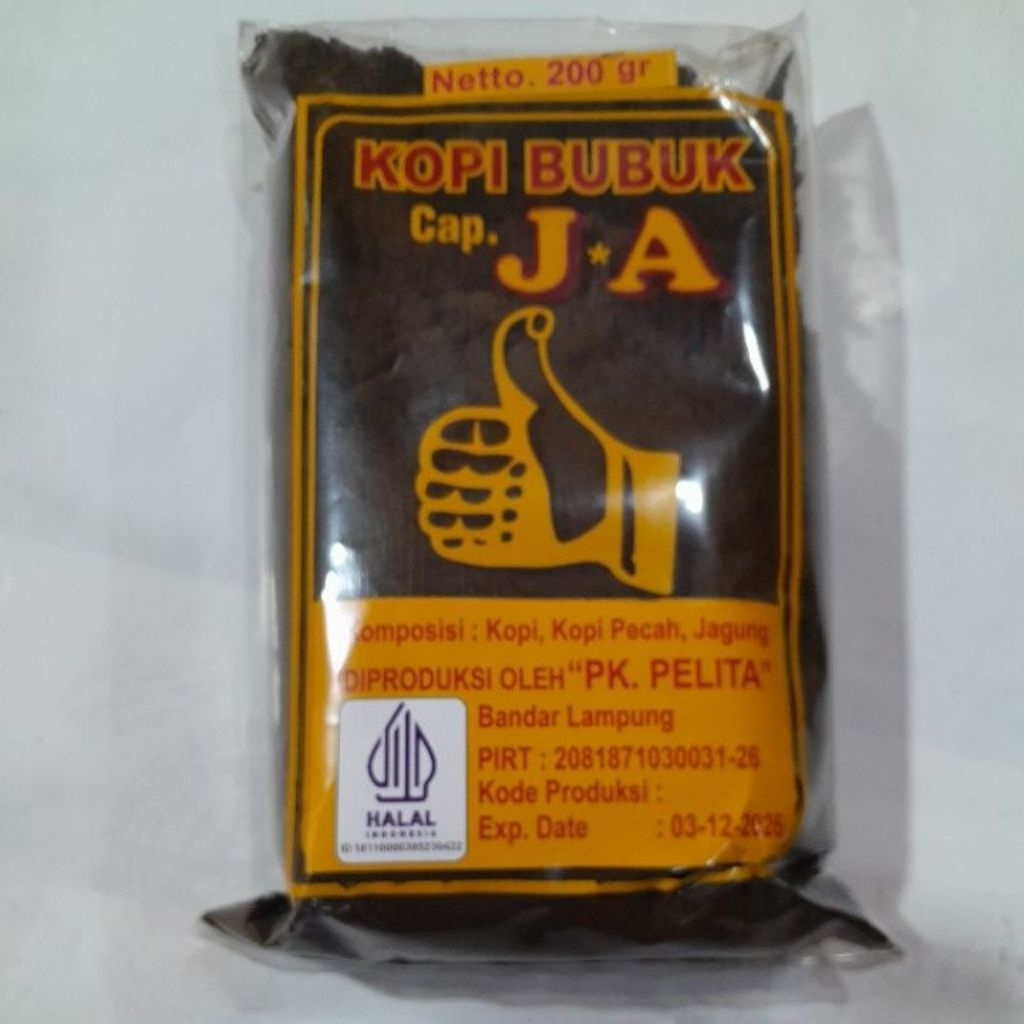 

kopi bubuk lampung JA 200gr,kopi bubuk murah jempol cap ja