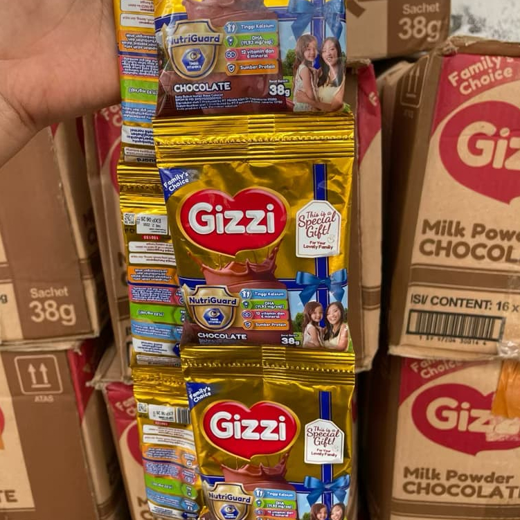 

PROMO | Susu Gizzi Bubuk Chocolate Sachet 12pcs, Netto 38g | Susu instant exp 08 2026