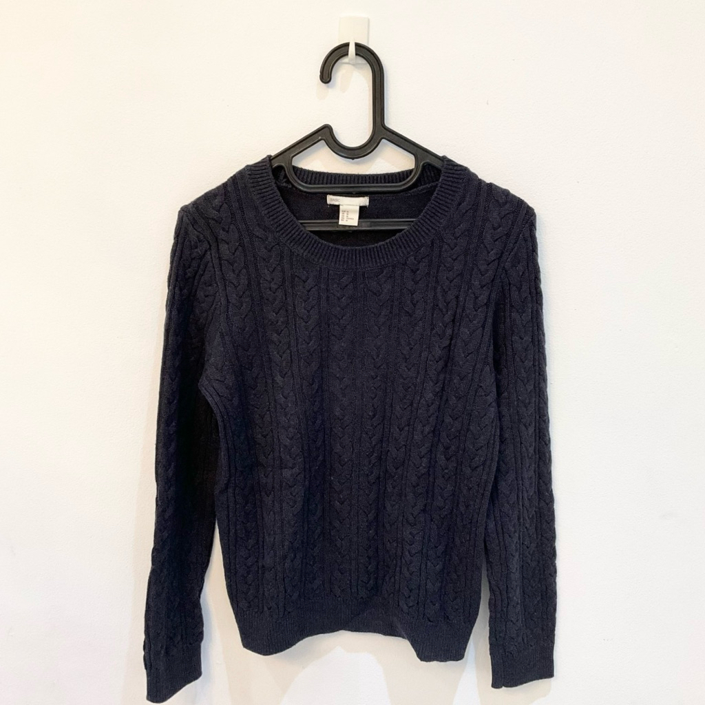 H&M Basic HnM Sweater Sweatshirt Pakaian Wanita Rajut Lengan Panjang Navy Grey Original