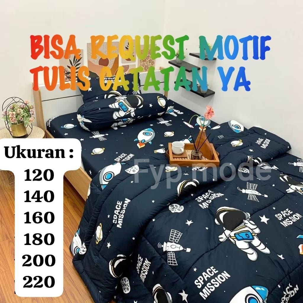 BEDCOVER SAJA 120/140/160/180/200 REQUEST MOTIF ANAK PLANET ASTRONOT JAGOAN SPIDERMAN BATMAN MINION 