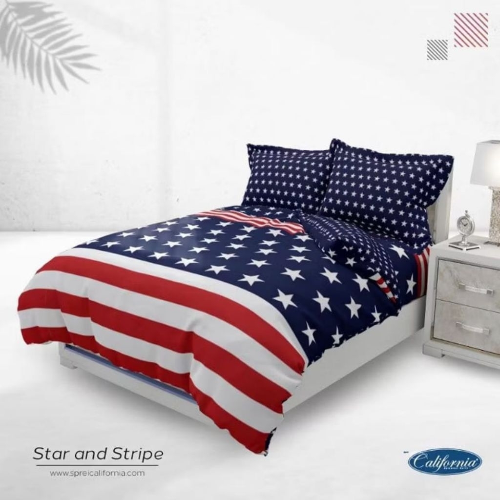 CALIFORNIA BEDCOVER SET 140/160/180/200 MOTIF BENDERA AMERIKA USA AMERICAN FLAG