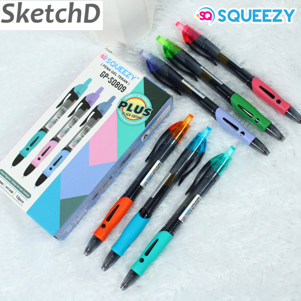 

Pulpen Gel Hitam tekan 809 Squeezy retract gel pen ballpoint pena cetrek bolpoin 0.5 mm