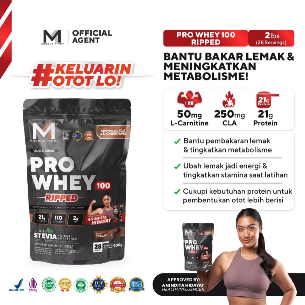 MUSCLE FIRST Pro Whey 100 Ripped 2lbs/900gr - Fat Burner Whey Protein with L-Carnitine