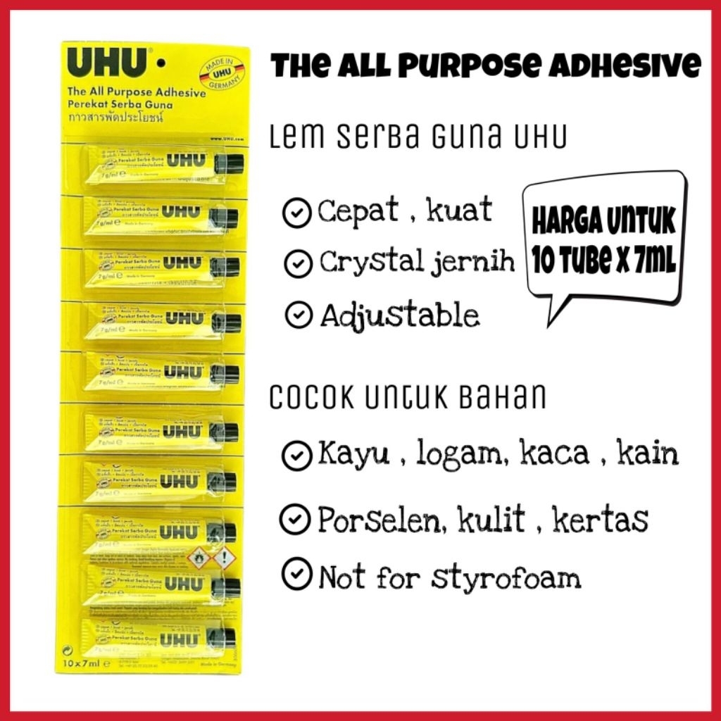 

LEM UHU 7 GRAM GROSIR RENCENGAN 10 TUBE MURAH/ LEM UHU BENING GROSIR