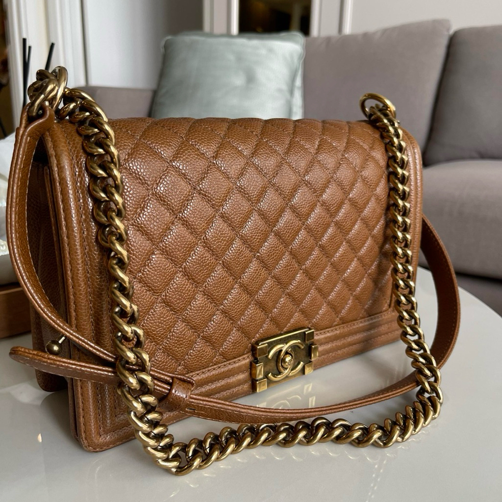 Preloved Chanel Boy authentic Medium vintage gold. Rare color