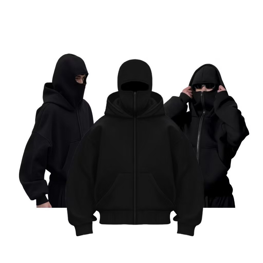 HOODIE BALACLAVA Zipper Jaket Hoodie Boxy Hitam Ninja Balaclava