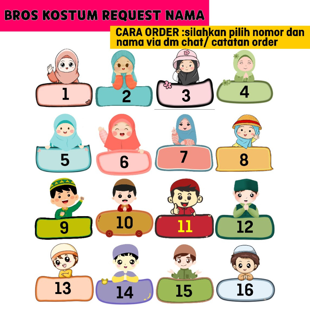 PIN NAMA CUSTOM ANAK TK PAUD SD BROS PAPAN NAMA KOSTUM LUCU