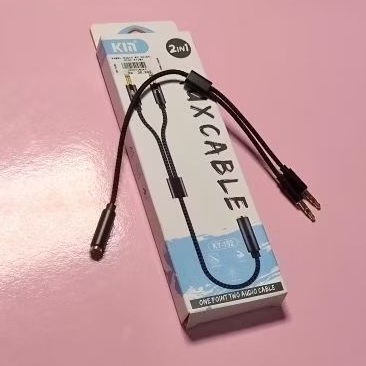 KABEL AUX KABEL AUDIO 2 IN 1 HITAM | MIC EARPHONE,