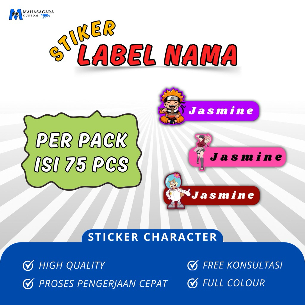 

Stiker Nama Anak Karakter Kartun, Stiker Label Anti Air