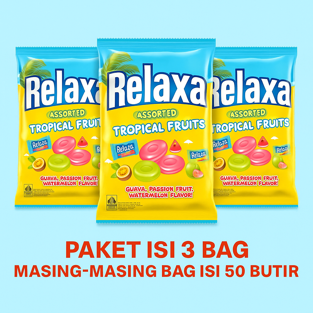 

(3PCS) Permen Relaxa TROPICAL FRUITS per bag isi 50 butir