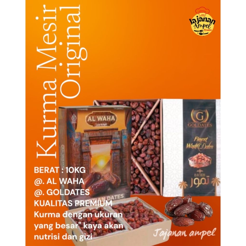 

KURMA MESIR AL WAHA / GOLDATES ORIGINAL PANEN BARU KEMASAN KARTON 10KG