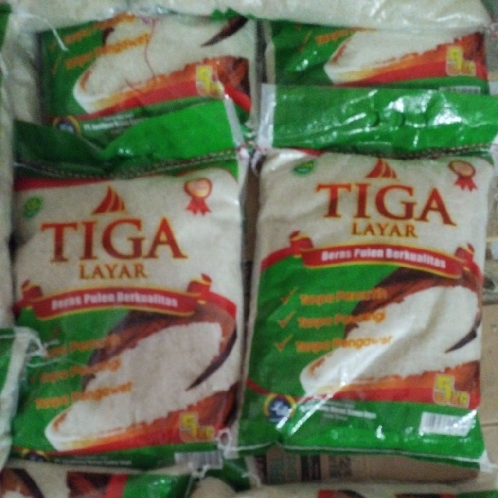 

beras tiga layar kemasan 5kg