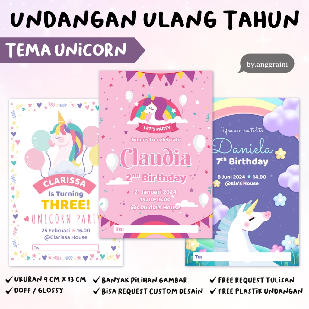 Undangan Ulang Tahun - Unicorn Custom - Birthday Invitation - Undangan Ultah Anak