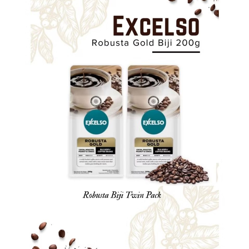 

EXCELSO ROBUSTA GOLD BIJI 200G TWIN PACK ( isi 2 pack )