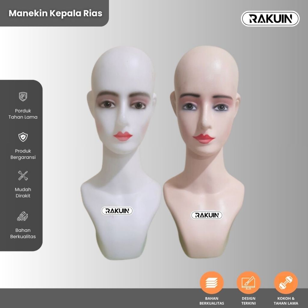 MANEKIN KEPALA PEREMPUAN RIAS / PATUNG KEPALA PLASTIK PEREMPUAN MODEL RIAS / MANEKIN DISPLAY - RAKUI