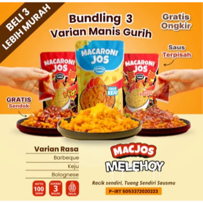 

Bundling 3 Rasa Gurih MACJOS Makaroni Melehoy 100gr