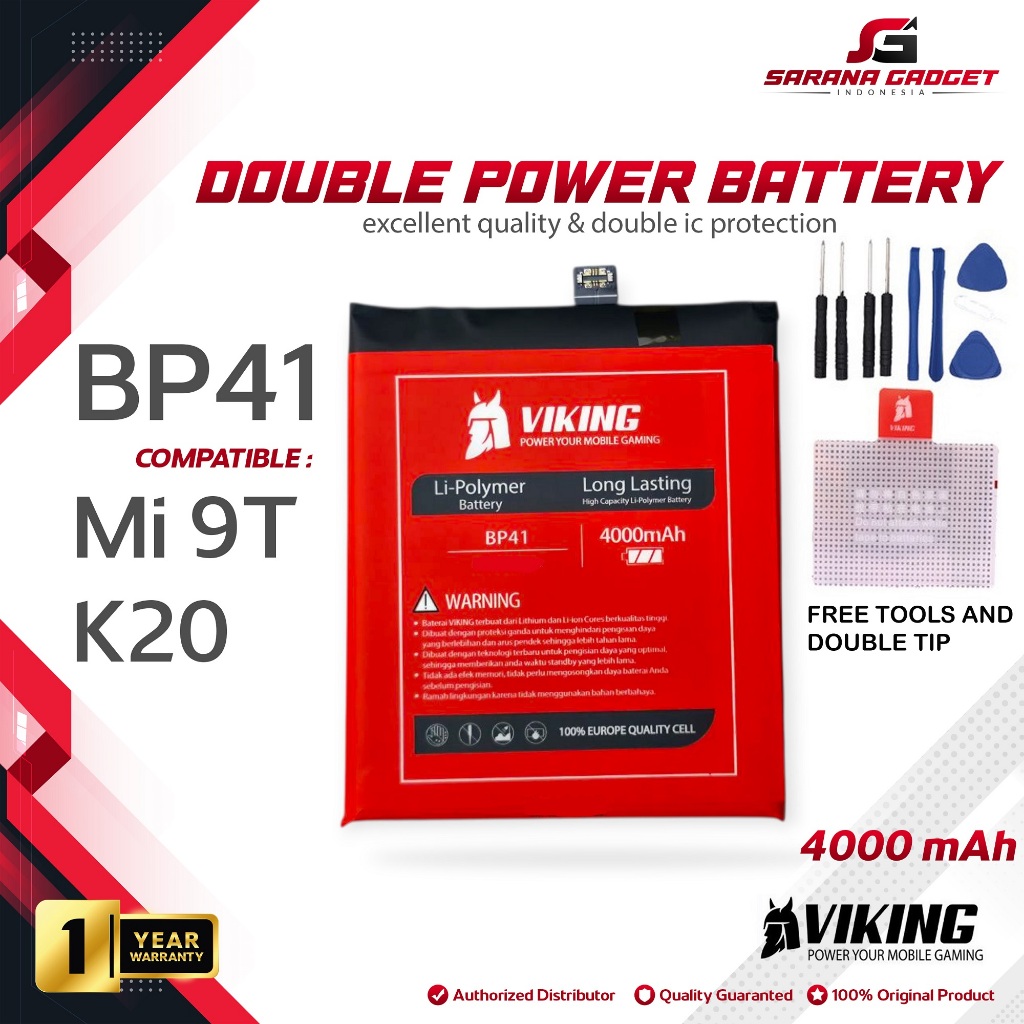 VIKING Baterai Double Power BP41 for XiaoMi Mi 9T / K20 / Mi9T Batre Batrai Battery Dual HP Original