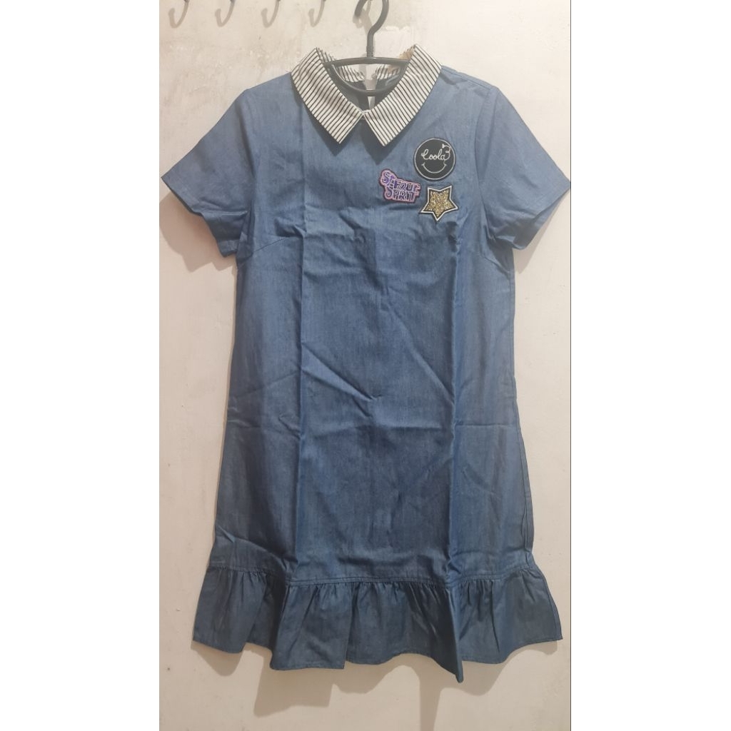 Dress Denim Wanita Mini Dress Biru Denim Baju Denim Wanita Dress Jeans Mini Dress Kombinasi Jeans