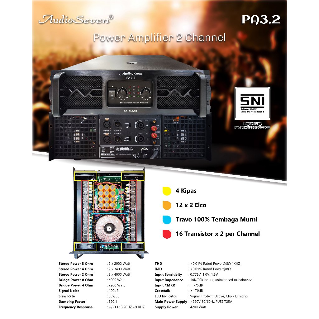 Power Amplifier 2 Channel Audio Seven PA 3.2 Original High Quality