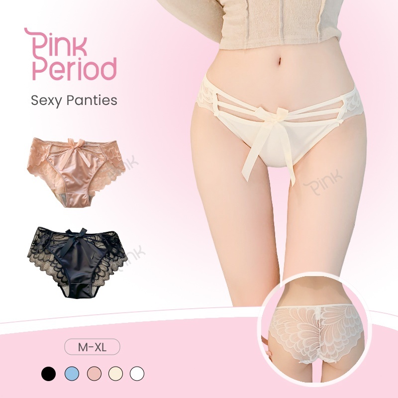 Pink Period Celana Dalam Wanita Perancis Cross Rendah Pinggang CD Renda Jala Keinginan Murni Seksi T