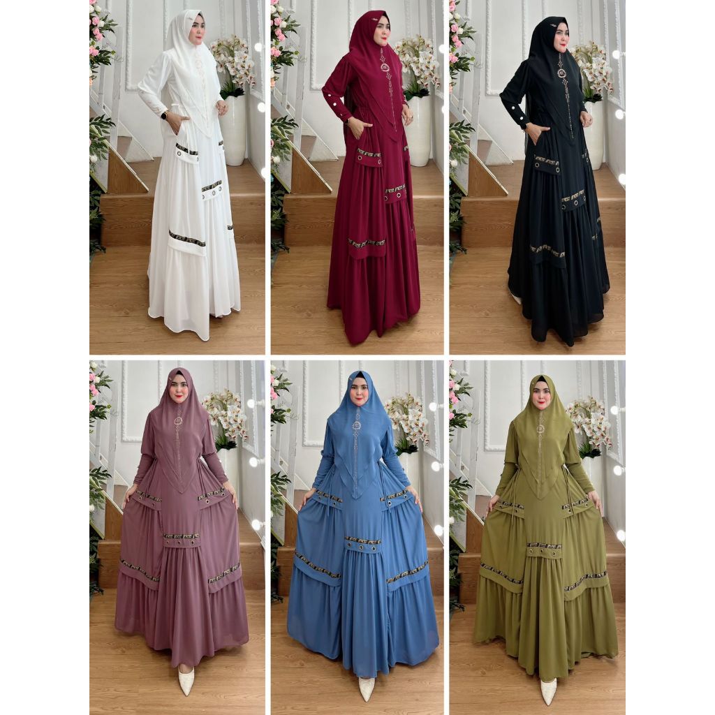 Gamis Set Syar'i Kode MILANI Bahan Ceruti BabyDoll Muslim Panjang Wanita Ceruti Mewah Syar'i By AJEZ