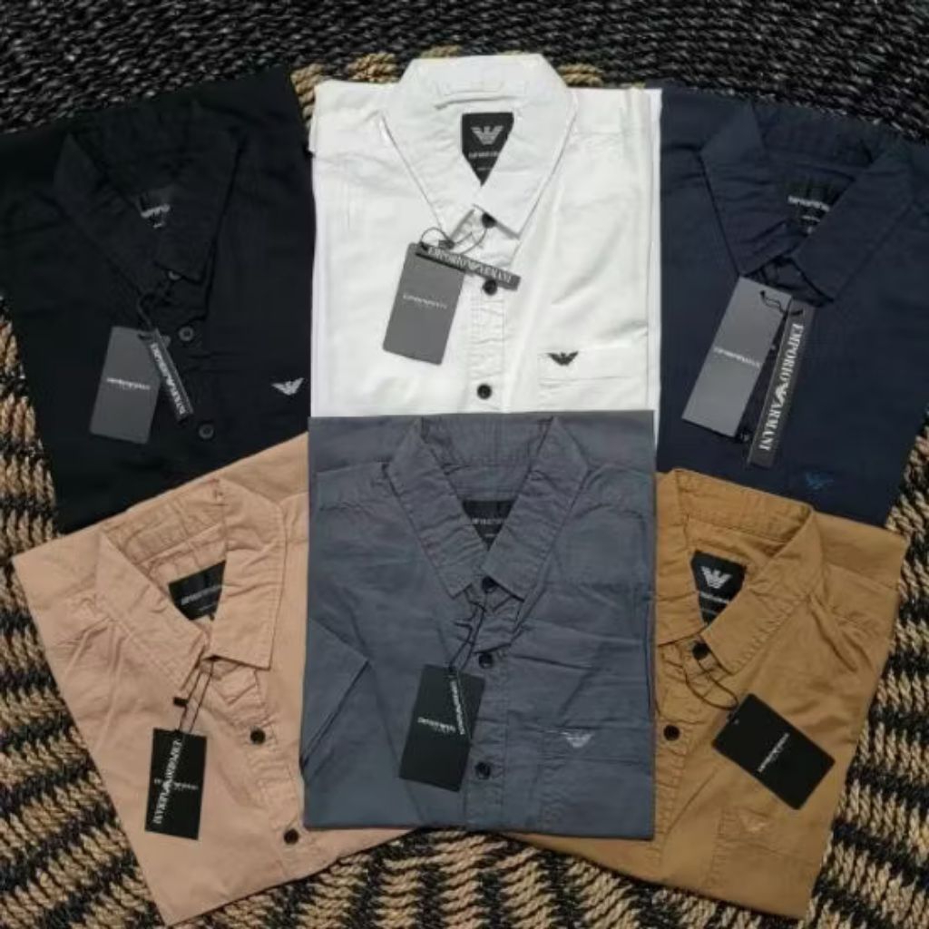 Kemeja polos lengan pendek Giorgio Armani Premium cuci gudang