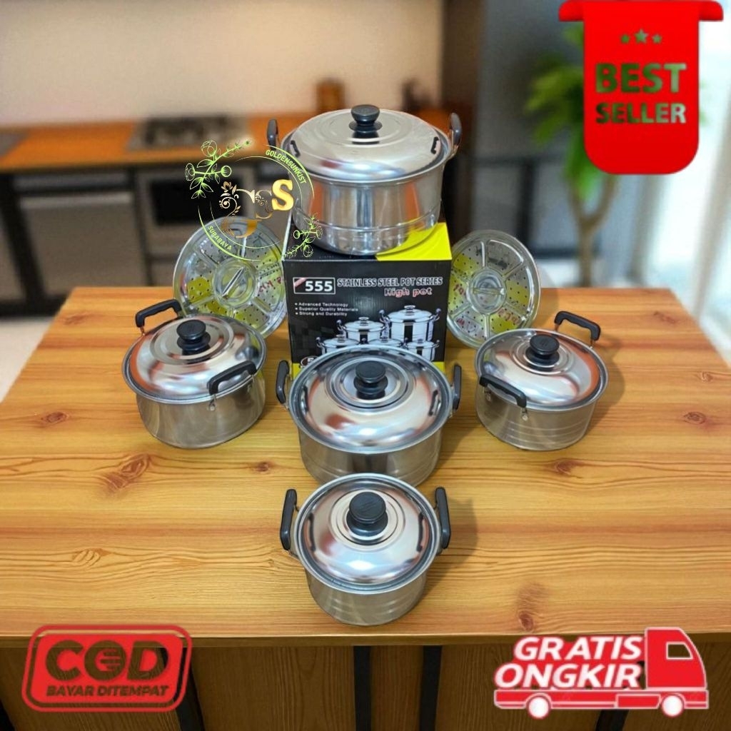 [GS] panci ndo set isi 5 pcs 16-24 cm steamer 555