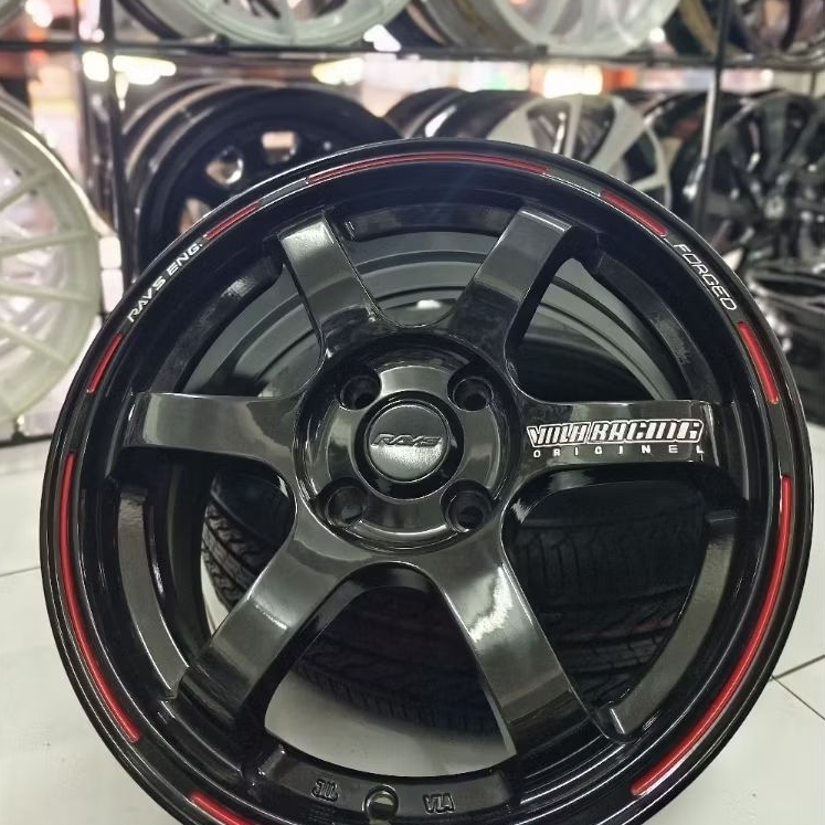 Velg Mobil Ring 15 Rays Volk Racing Black Gloss cocok untuk Agya, Ayla, Ignis, Mobilio, Brio, Splash
