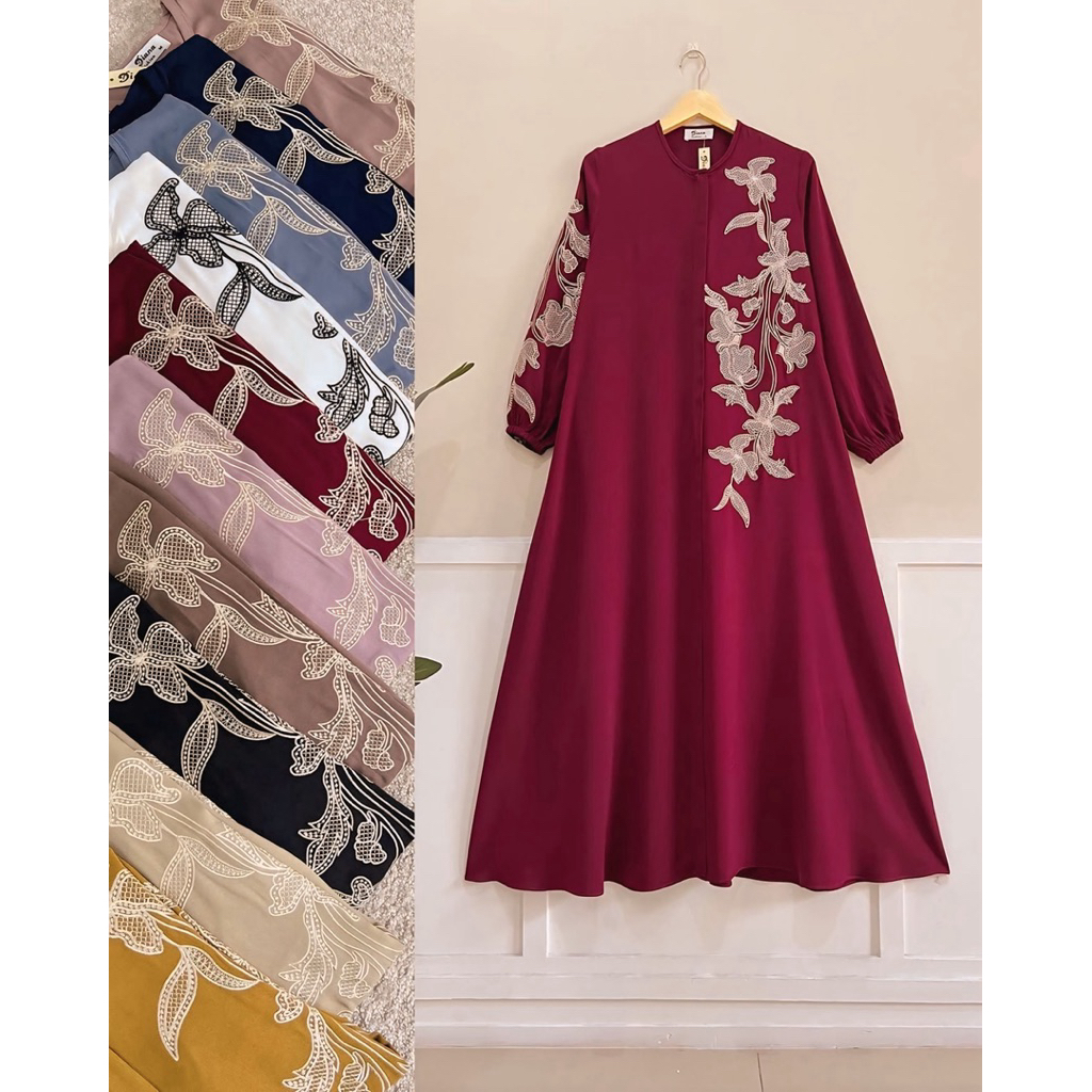 GAMIS WANITA BORDIR TERBARU 2026 AZZA BAHAN KATUN TOYOBO PREMIUM BORDIR KOMPUTER