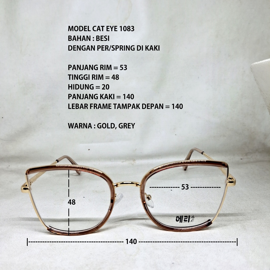 FRAME KACAMATA CAT-EYE CEWEK AERI 1083 MUKA SEDANG BESAR BESI