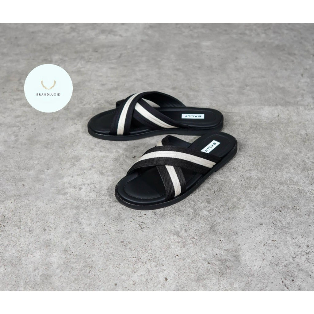 Bally Gyllu Band Stripe White Strap Sandal / Slide in Black