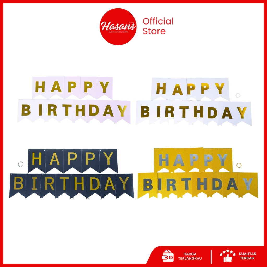 Hasans / Banner Flag Happy Birthday / Bunting Flags Tulisan Happy Birthday / Banner Ulang Tahun / De